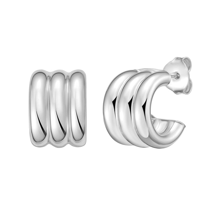 Sterling Silver Triple Row C-Hoop Earring with Push Back Clasp