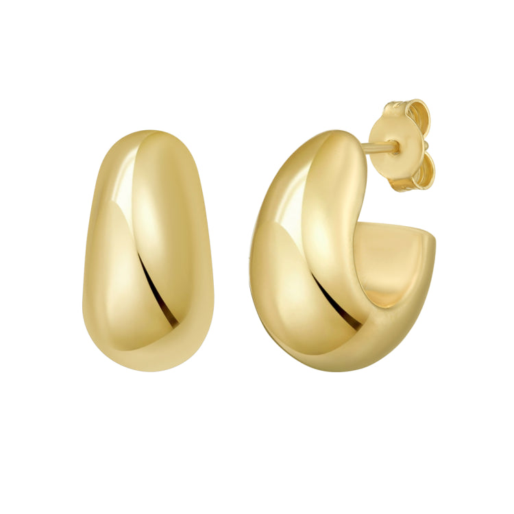 Sterling Silver (Yellow Gold Plated) Twisted Puff C Hoop Earring with Push Back Clasp