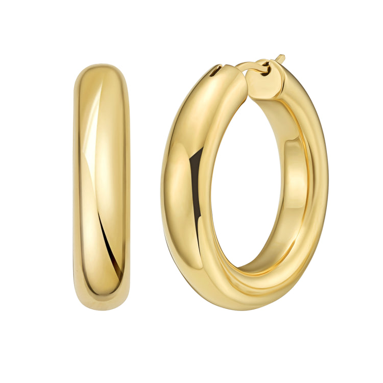 Sterling Silver (Yellow Gold Plated) Round Hoop Earring with Hinged Clasp