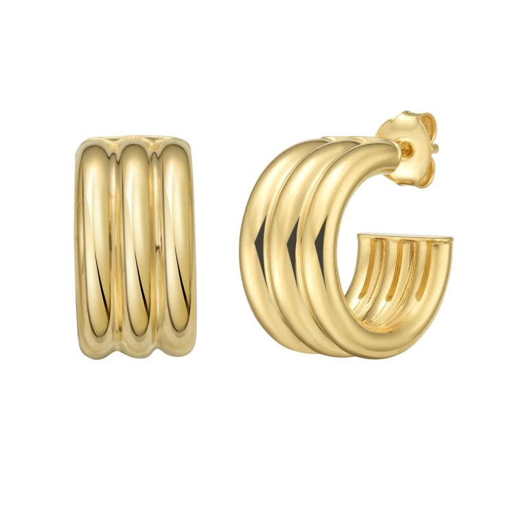 Sterling Silver (Yellow Gold Plated) Fancy Earring with Push Back Clasp