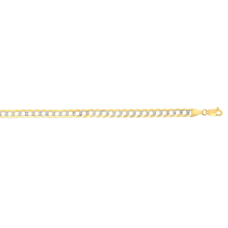 14K Yellow Gold 4.6mm White Pave Curb 7 Chain Bracelet with Lobster Lock