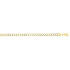 14K Yellow Gold 4.6mm White Pave Curb 7 Chain Bracelet with Lobster Lock