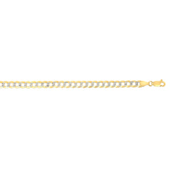 14K Yellow Gold 5.7mm White Pave Curb 7 Chain Bracelet with Lobster Lock