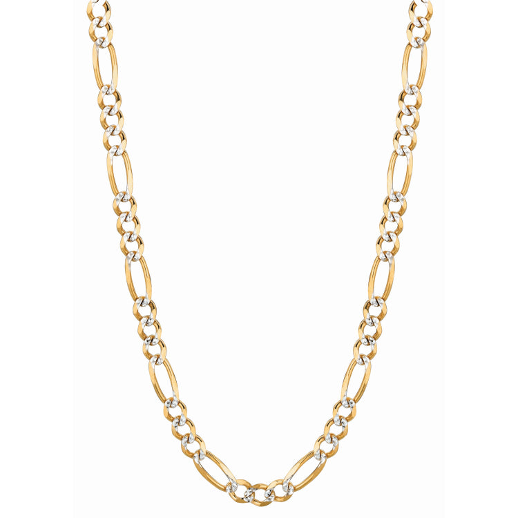 14K Yellow Gold 5.8mm White Pave Figaro 8 Chain Bracelet with Lobster Lock