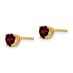 14k 5mm Heart Garnet Post Earrings