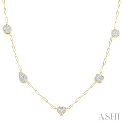 3/4 Ctw Lovebright Mixed Shape Mount Round Cut Diamond Station Necklace in 14K Yellow and White Gold