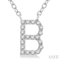 1/20 Ctw Initial 'B' Round Cut Diamond Pendant With Chain in 10K White Gold