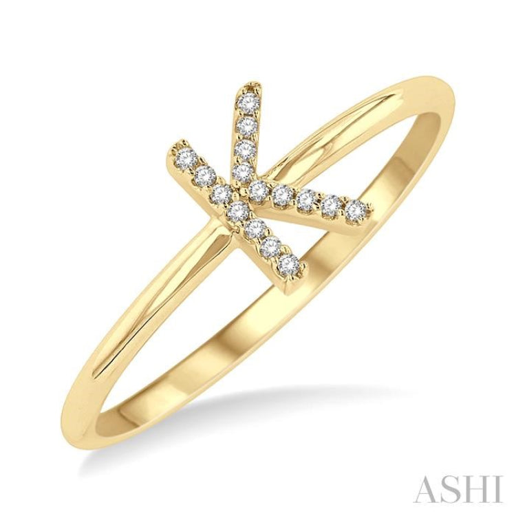 1/20 Ctw Initial 'K' Round Cut Diamond Fashion Ring in 10K Yellow Gold