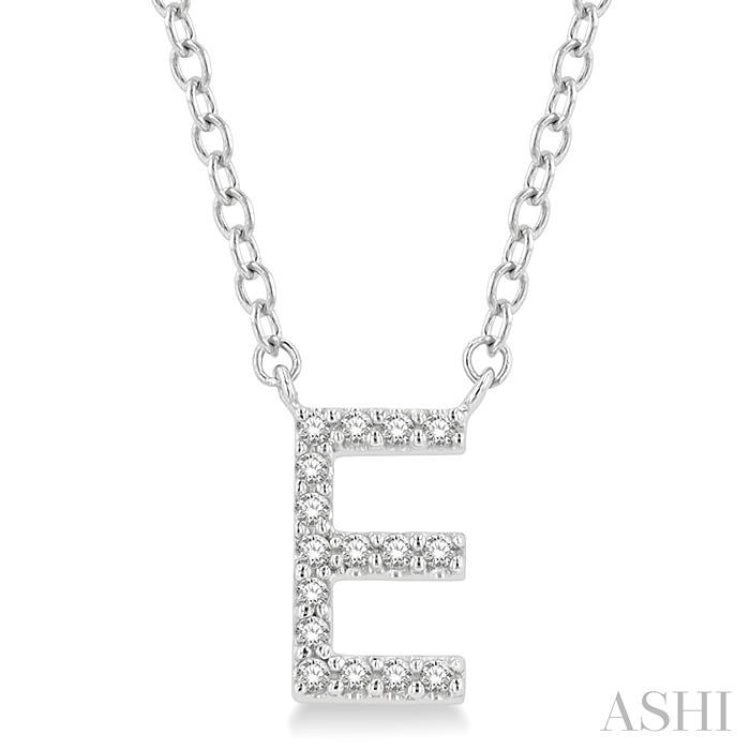 1/20 Ctw Initial 'E' Round Cut Diamond Pendant With Chain in 10K White Gold