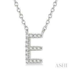 1/20 Ctw Initial 'E' Round Cut Diamond Pendant With Chain in 10K White Gold