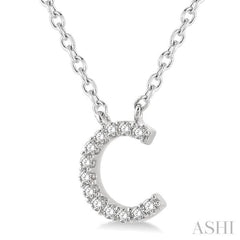 1/20 Ctw Initial 'C' Round Cut Diamond Pendant With Chain in 10K White Gold