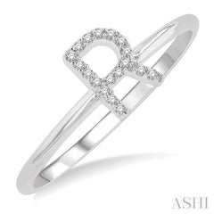 1/20 Ctw Initial 'R' Round Cut Diamond Fashion Ring in 10K White Gold