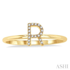 1/20 Ctw Initial 'R' Round Cut Diamond Fashion Ring in 10K Yellow Gold