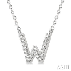 1/20 Ctw Initial 'W' Round Cut Diamond Pendant With Chain in 10K White Gold