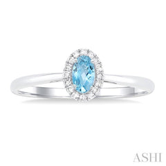 5x3 MM Oval Shape Aquamarine and 1/20 Ctw Single Cut Diamond Halo Semi-Precious Ring in 14K White Gold