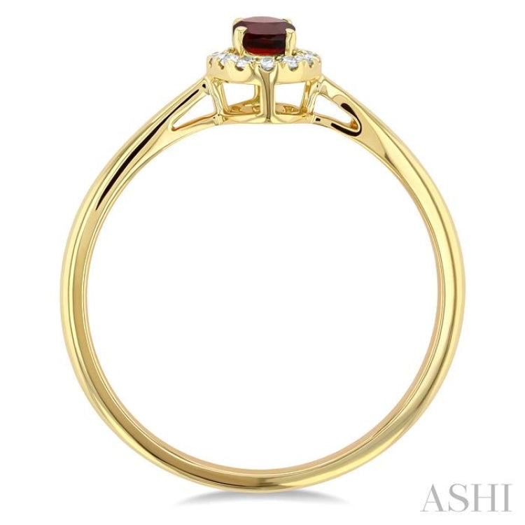 5x3 MM Oval Shape Garnet and 1/20 Ctw Single Cut Diamond Halo Semi-Precious Ring in 10K Yellow Gold