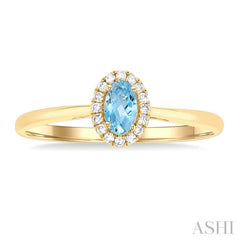 5x3 MM Oval Shape Aquamarine and 1/20 Ctw Single Cut Diamond Halo Semi-Precious Ring in 10K Yellow Gold