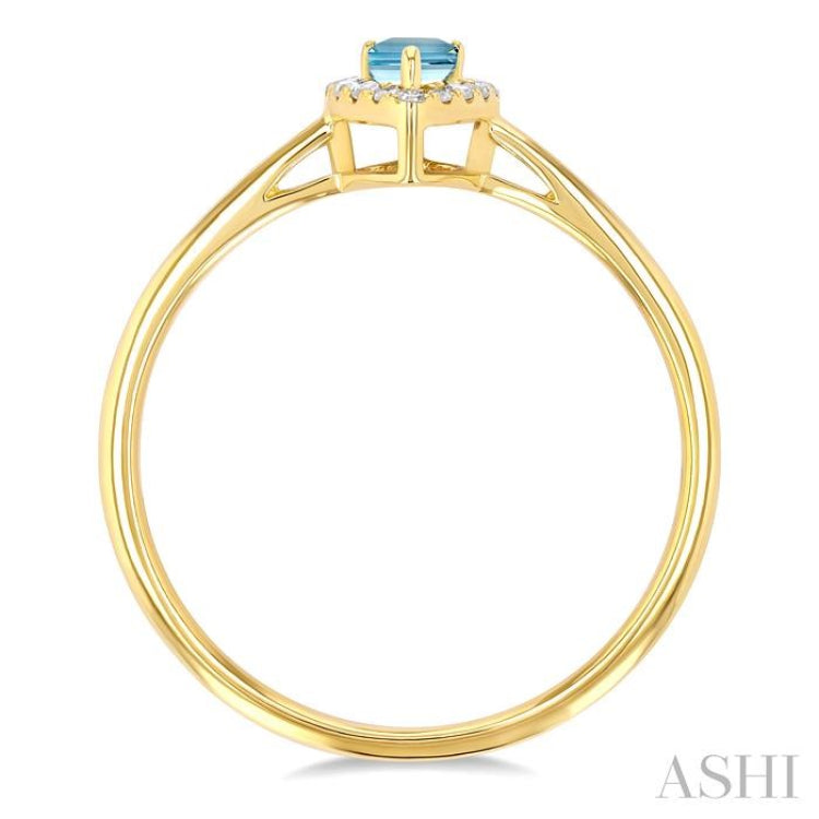5x3 MM Pear Shape Aquamarine and 1/20 Ctw Single Cut Diamond Halo Semi-Precious Ring in 10K Yellow Gold