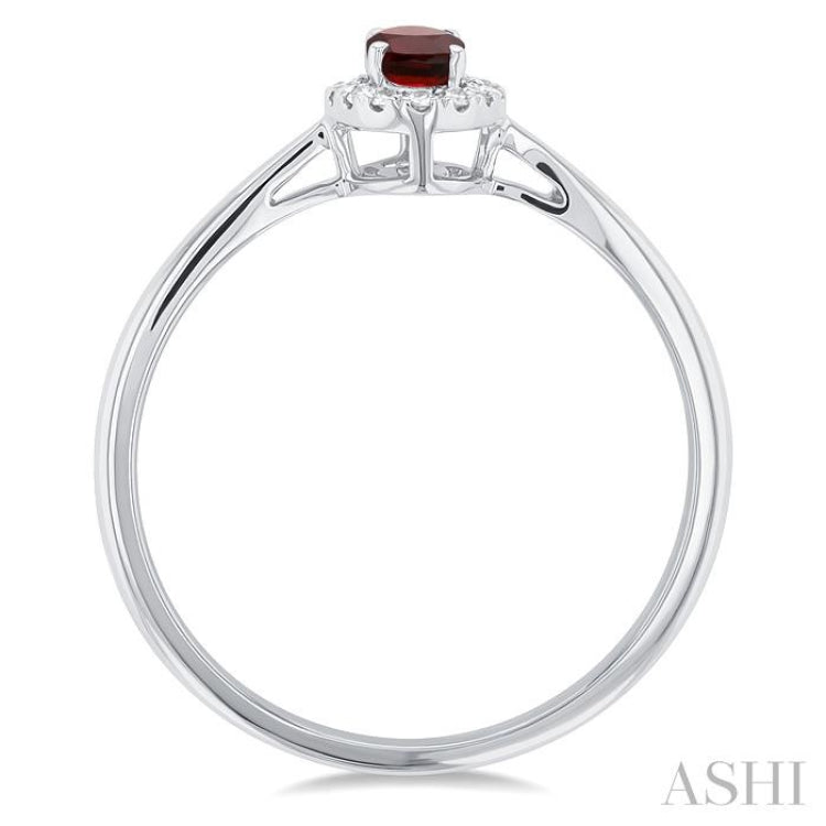 5x3 MM Oval Shape Garnet and 1/20 Ctw Single Cut Diamond Halo Semi-Precious Ring in 14K White Gold