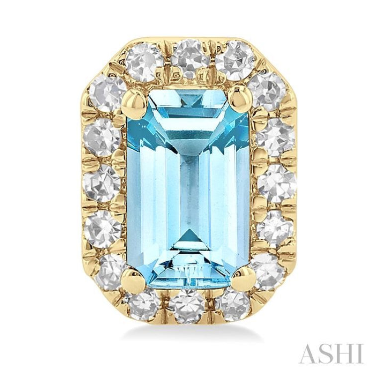 5x3 MM Octagonal Shape Aquamarine and 1/8 Ctw Round Cut Diamond Halo Semi-Precious Stud Earrings in 10K Yellow Gold