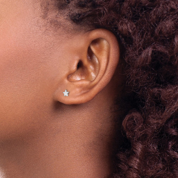 14k White Gold Polished Small Star Post Earrings