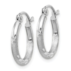 14k White Gold 2x15mm Satin Diamond-cut Round Tube Hoop Earrings