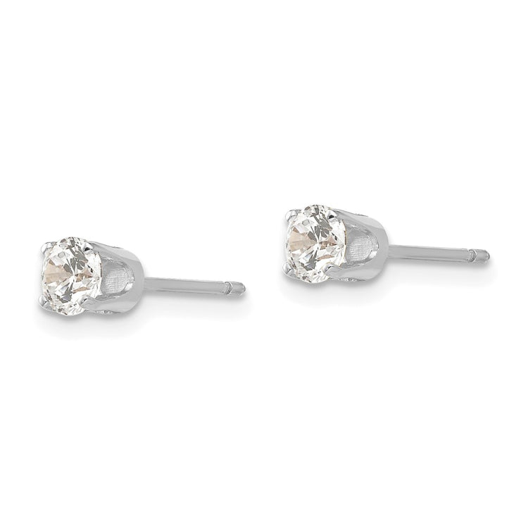 14k White Gold 4mm Round CZ Stud Earrings