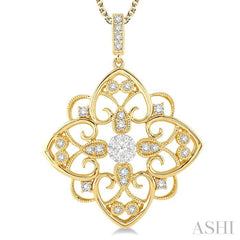 1/3 Ctw Floral Heart Lovebright Round Cut Diamond Pendant With Chain in 14K Yellow and White Gold