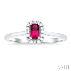 5x3 MM Octagonal Shape Pink Tourmaline and 1/20 Ctw Single Cut Diamond Halo Semi-Precious Ring in 10K White Gold