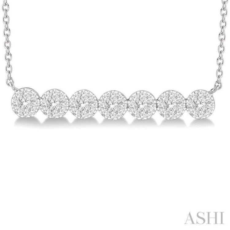 1/2 Ctw Circular Mount Bar Lovebright Round Cut Diamond Necklace in 14K White Gold