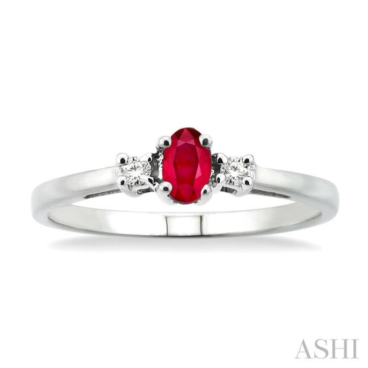 5x3 MM Oval Cut Ruby and 1/20 Ctw Round Cut Diamond Ring in 10K White Gold