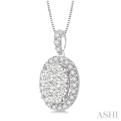 3/4 Ctw Oval Shape Diamond Lovebright Pendant in 14K White Gold with Chain
