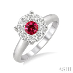 3.8 MM Round Cut Ruby and 1/3 Ctw Lovebright Diamond Precious Ring in 14K White Gold