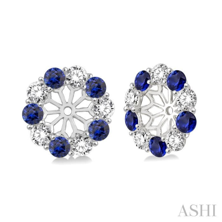 2.25 MM Round Cut Sapphire and 1/2 Ctw Round Cut Diamond Precious Earrings Jacket in 14K White Gold
