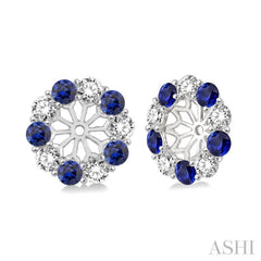 2.25 MM Round Cut Sapphire and 1/2 Ctw Round Cut Diamond Precious Earrings Jacket in 14K White Gold