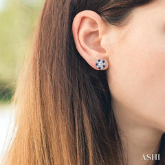 2.25 MM Round Cut Sapphire and 1/2 Ctw Round Cut Diamond Precious Earrings Jacket in 14K White Gold