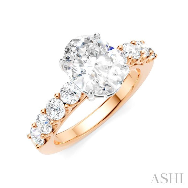 7/8 Ctw Oval Shape Round Cut Diamond Semi-Mount Engagement Ring in 14K Rose and White Gold
