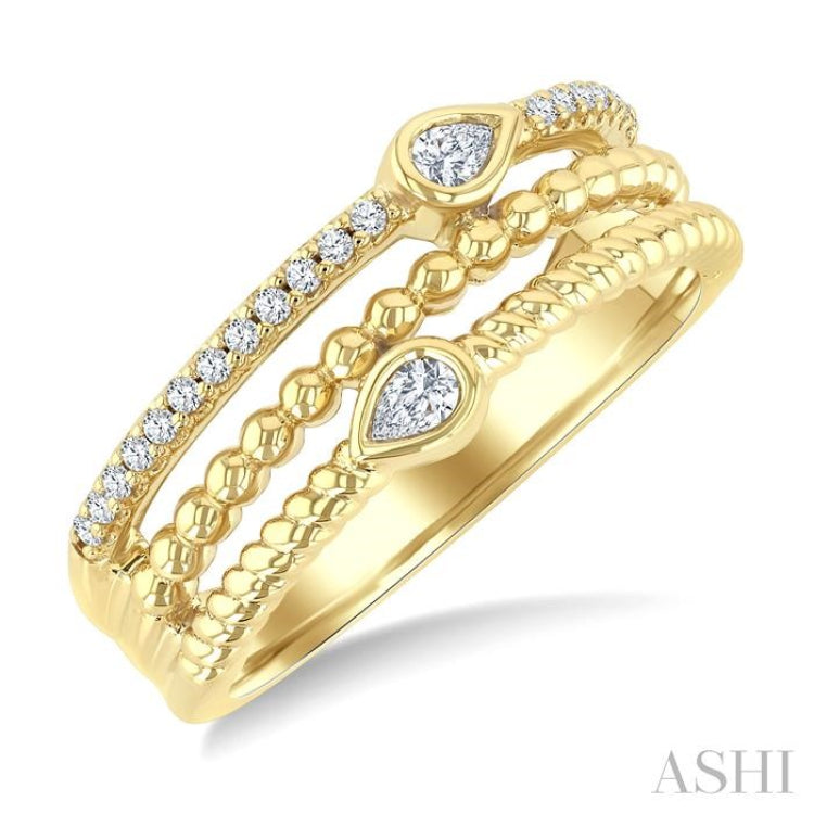 1/5 Ctw Split Three Row Pear and Round Cut Bead Bijoux Diamond Fashion Band in 10K Yellow Gold