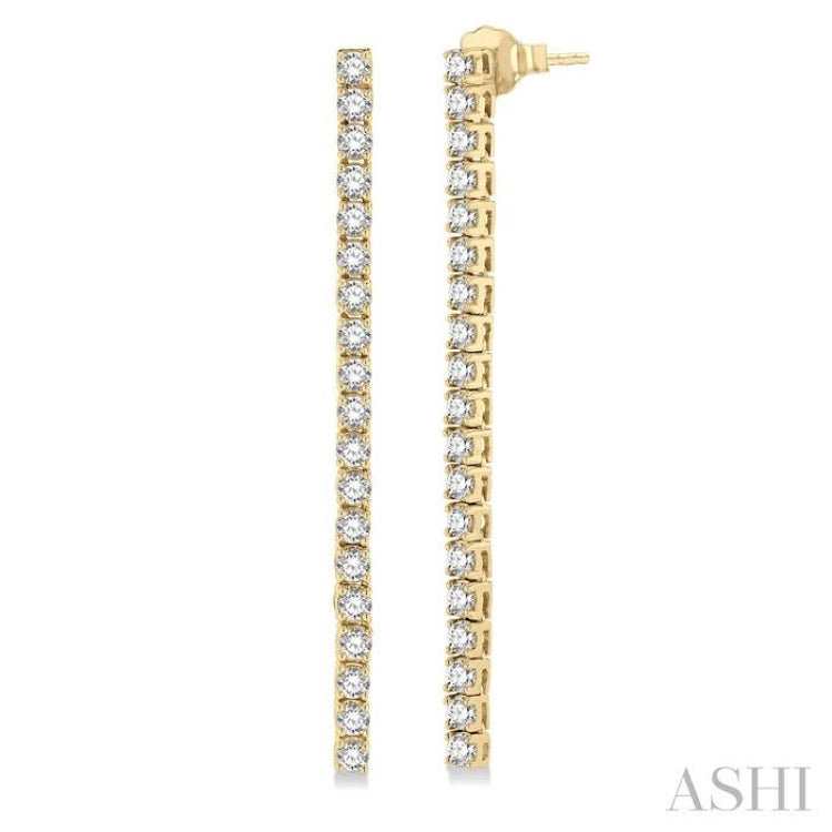 2 Ctw Single Line Drop Round Cut Diamond Tennis Earrings in 14K Yellow Gold