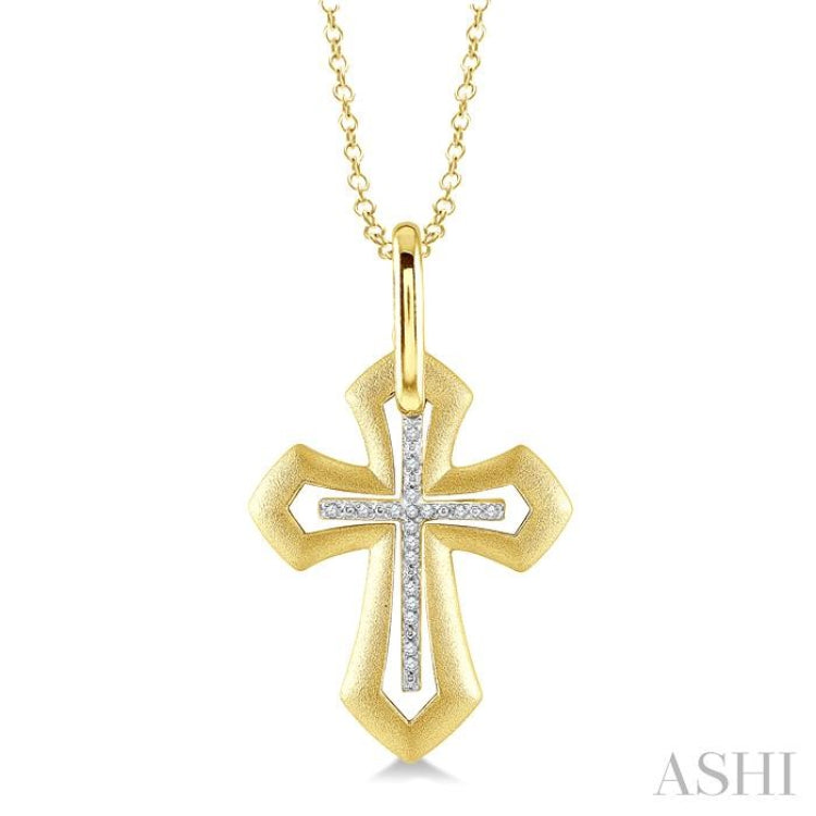 1/20 Ctw Roman Cross Round Cut Diamond Fashion Pendant With Chain in Yellow Gold Vermeil