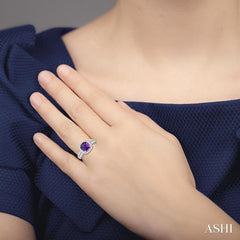 7x7 MM Cushion Shape Amethyst and 1/3 Ctw Round Cut Diamond Ring in 14K White Gold