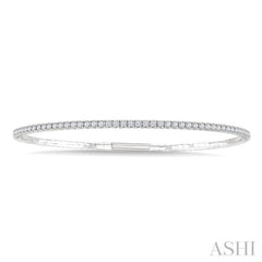 2 Ctw Full Length Round Cut Diamond Straight Flex Bangle in 14K White Gold