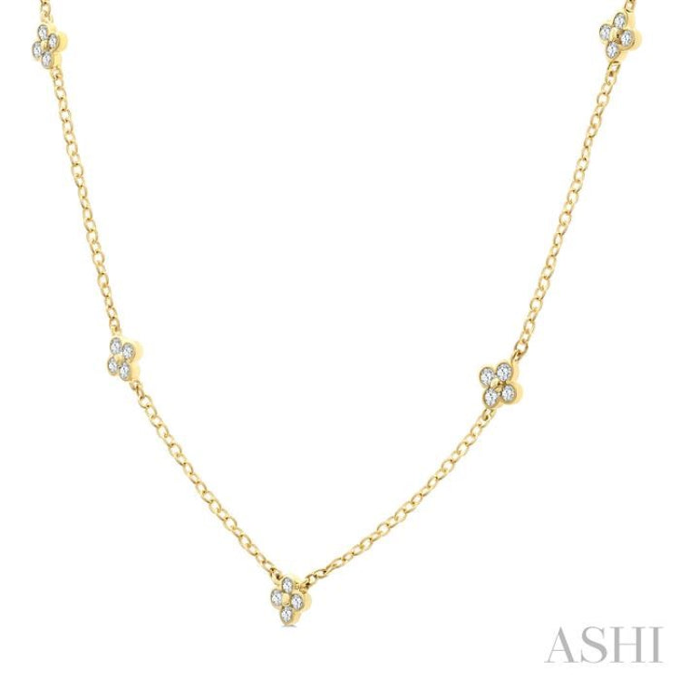 1/3 Ctw Clover Motif Bezel Set Round Cut Diamond Station Necklace in 10K Yellow Gold