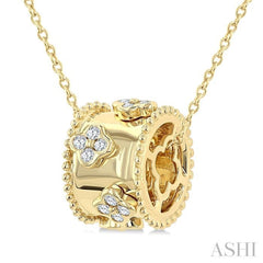 1/6 Ctw Clover Motif Round Cut Diamond Bead Bijoux Rondelle Fashion Pendant With Chain in 14K Yellow Gold