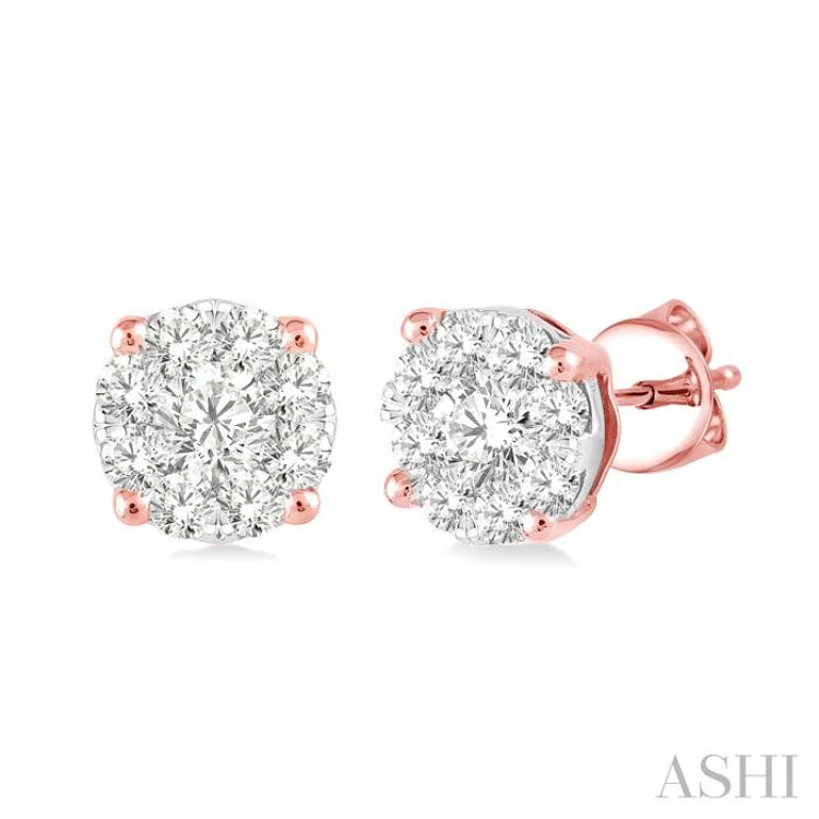 1/2 Ctw Lovebright Round Cut Diamond Stud Earrings in 14K Rose and White Gold