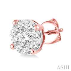 1/2 Ctw Lovebright Round Cut Diamond Stud Earrings in 14K Rose and White Gold