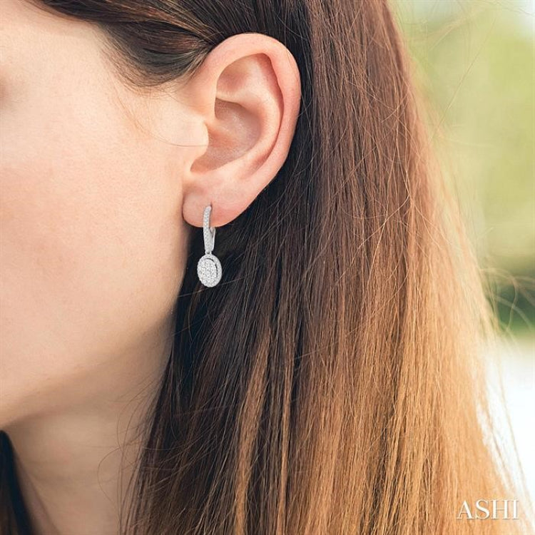 3/4 Ctw Oval Shape Diamond Lovebright Earrings in 14K White Gold