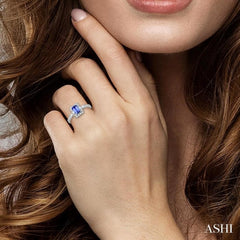 6x4 MM Octagon Cut Tanzanite and 1/2 Ctw Round Cut Diamond Precious Ring in 14K White Gold