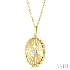1/20 Ctw Oval Fluted Medallion Round Cut Diamond Pirouette Pendant With Chain in Yellow Gold Vermeil