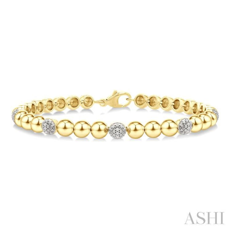 5 MM Bold Bead and 1/6 Ctw Round Cut Bead Bijoux Diamond Fashion Bracelet in Yellow Gold Vermeil